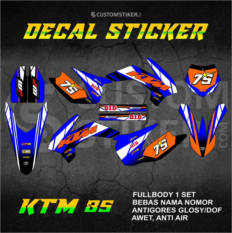 DECAL KTM 85 SX 2013-2018  (002) STIKER SIXDAYS 2014 2015 2016 2017 MINITRAIL MINI TRAIL CROSS FULLBODY