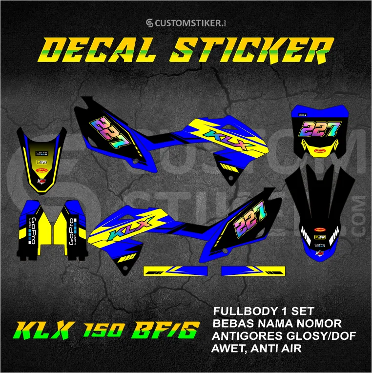 DECAL KLX 150 BF (004) STIKER KAWASAKI LX G 2015 2016 2017 2018 2019 2020 2021 2022 2023 CHROME CROM GOLOGRAM FULLBODY
