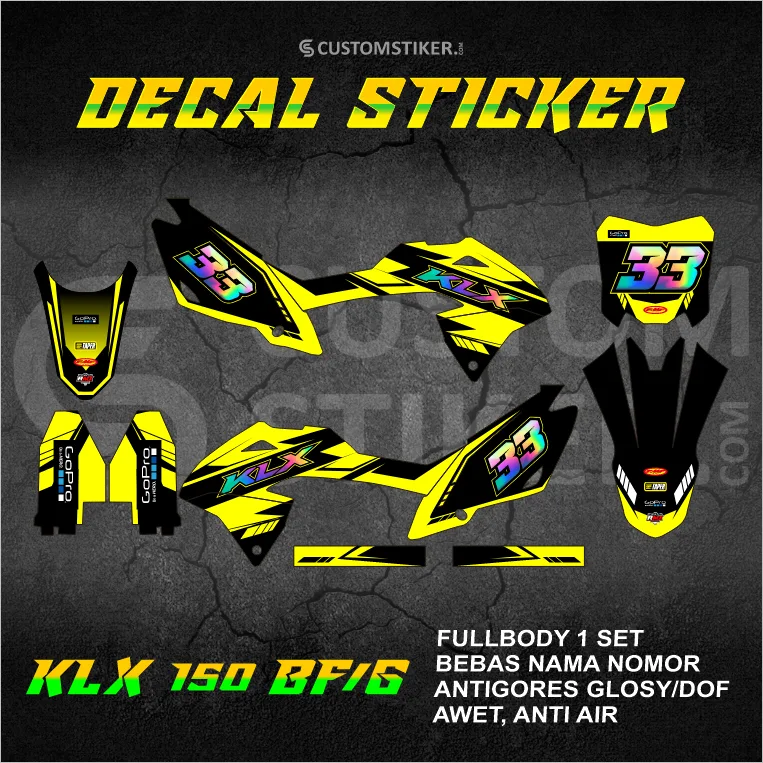 DECAL KLX 150 BF (003) STIKER KAWASAKI LX G 2015 2016 2017 2018 2019 2020 2021 2022 2023 CHROME CROM HOLOGRAM FULLBODY