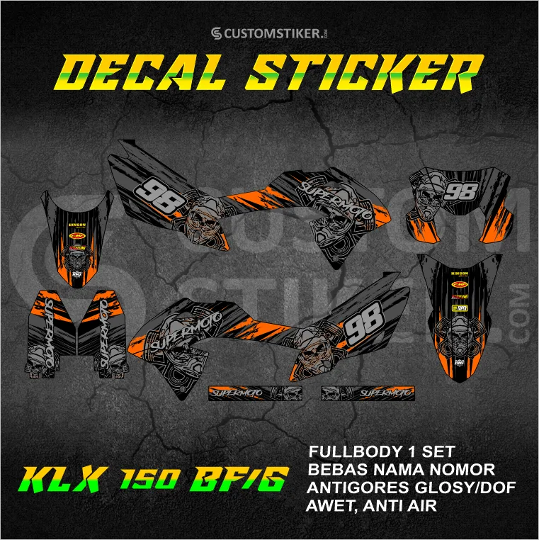 DECAL KLX 150 BF (005) STIKER KAWASAKI LX G 2015 2016 2017 2018 2019 2020 2021 2022 2023 SUPERMOTO FULLBODY