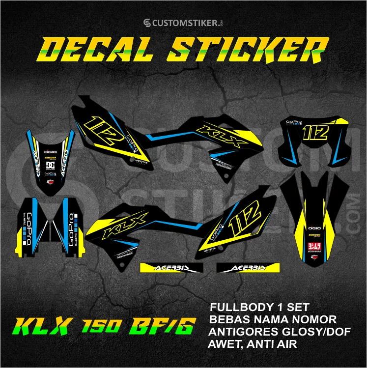 DECAL KLX 150 BF (002) STIKER KAWASAKI LX G 2015 2016 2017 2018 2019 2020 2021 2022 2023 GOPRO FULLBODY