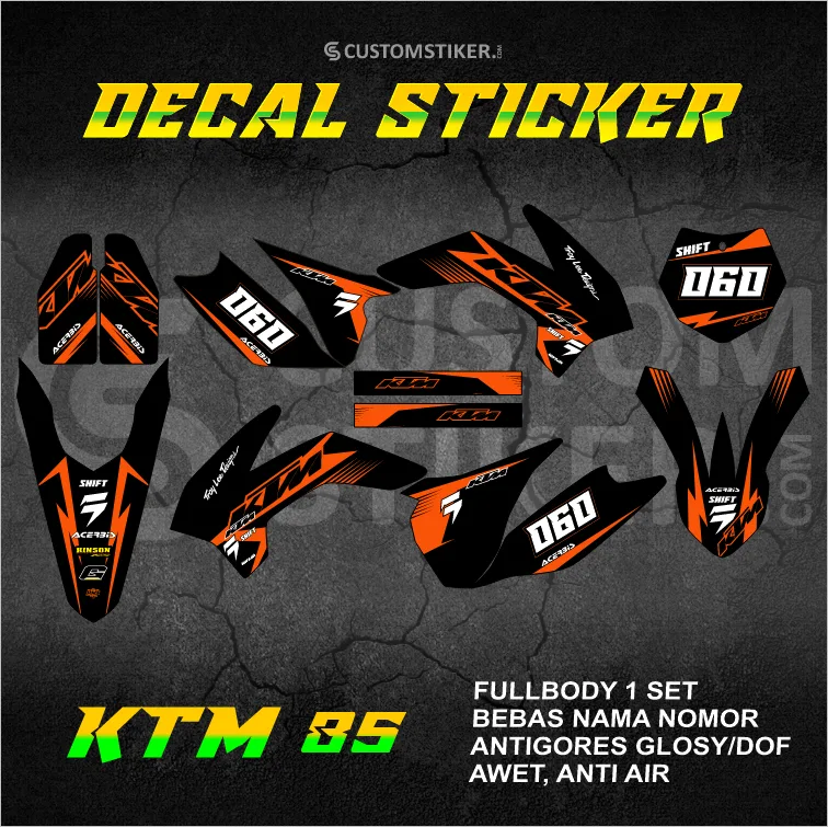 DECAL KTM 85 SX 2013-2018  (005) STIKER SIXDAYS 2014 2015 2016 2017 MINITRAIL MINI TRAIL CROSS SHIFT FULLBODY