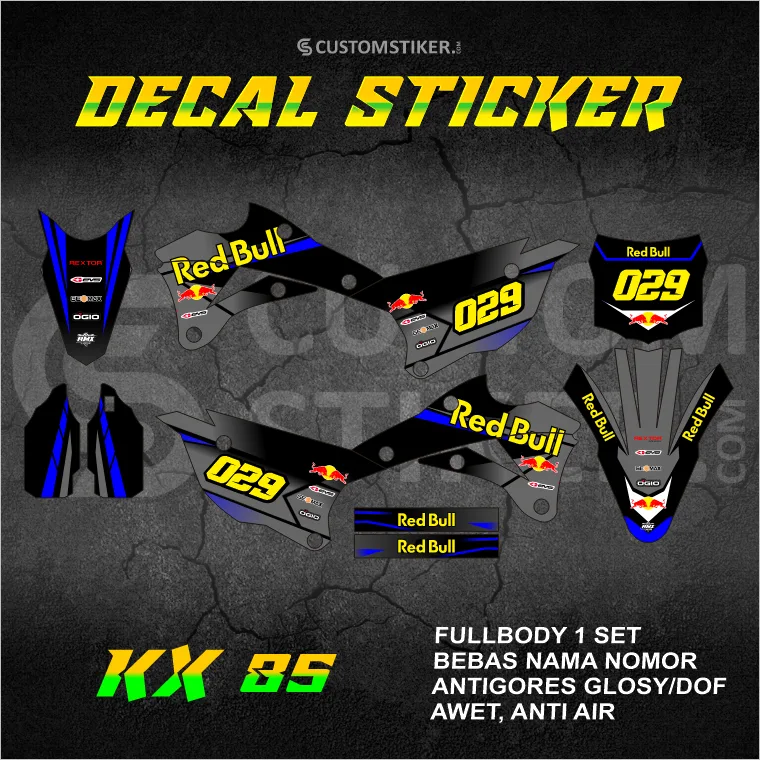 DECAL KX 85 2014-2022  (005) STIKER KAWASAKI 2015 2016 2017 2018 2019 2020 2021 MINITRAIL MINI TRAIL CROSS REDBULL FULLBODY