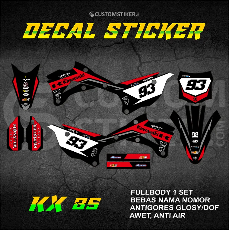DECAL KX 85 2014-2022  (002) STIKER KAWASAKI 2015 2016 2017 2018 2019 2020 2021 MINITRAIL MINI TRAIL CROSS MONSTER ENERGY FULLBODY