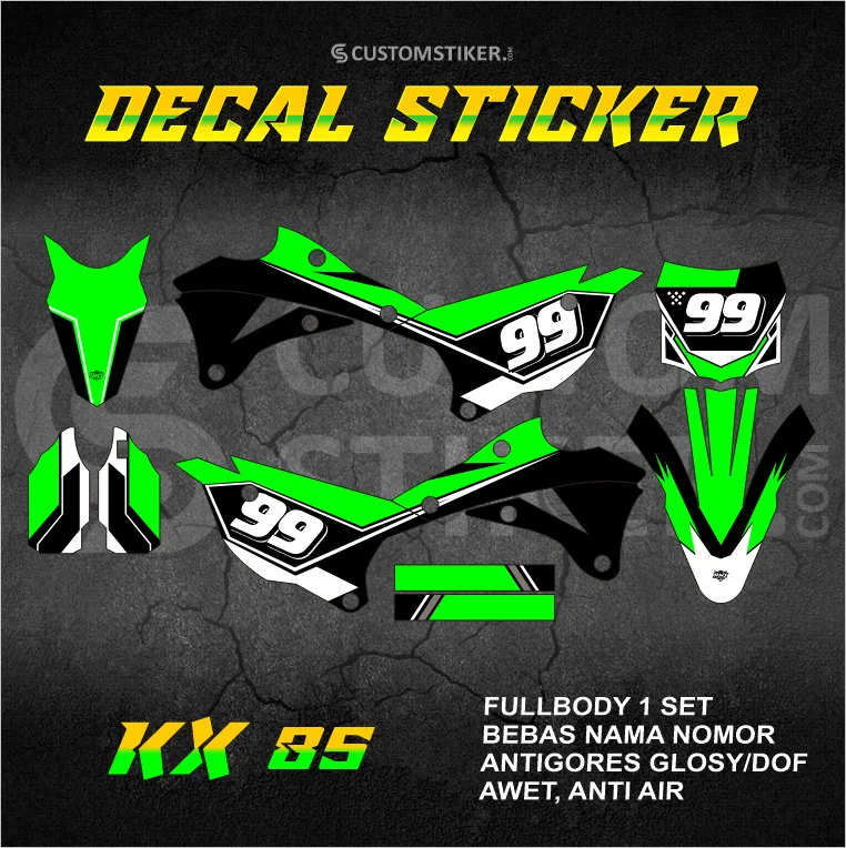 DECAL KX 85 2014-2022  (001) STIKER KAWASAKI 2015 2016 2017 2018 2019 2020 2021 MINITRAIL MINI TRAIL CROSS FULLBODY