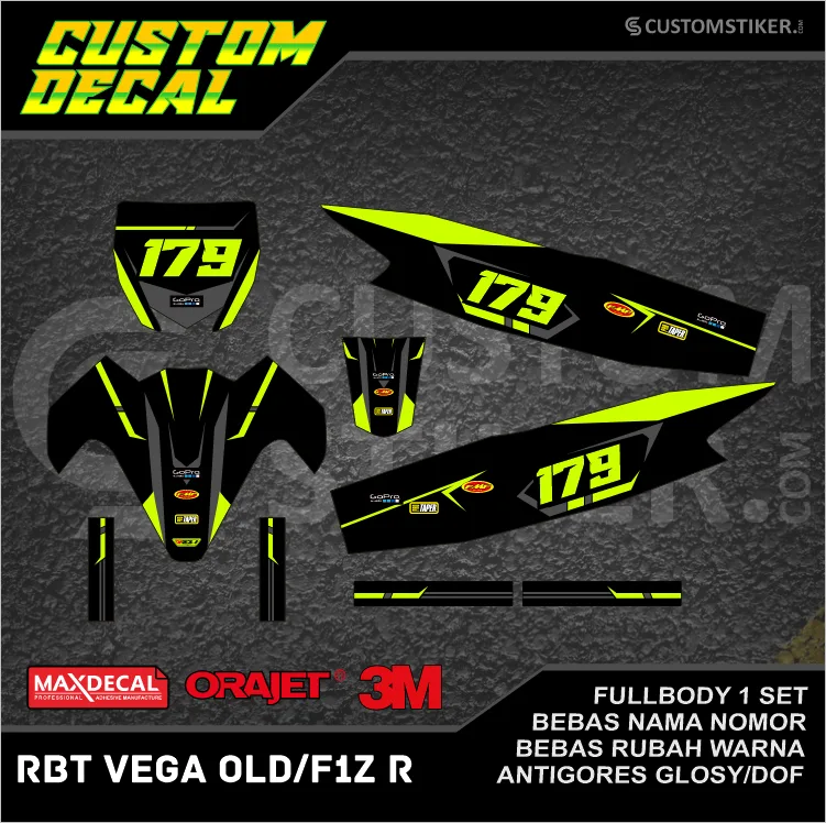 DECAL RBT VEGA LAMA  (003) STIKER LIS YAMAHA GTX F1Z R FIZ R OLD HITAM ABU HIJAU IJO STABILO LEMON FULLBODY