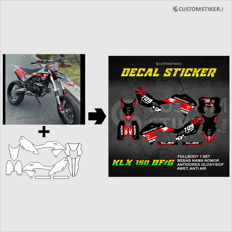 CUSTOM DECAL SUKA SUKA - STIKER  CRF HUSQVARNA KLX DTX DTRACKER KTM KX WR VIAR YZ 50 65 85 110 140 150 200 230 250 350 450 R S L LAMA OLD BF G SM SE EXC SX TC TE EXTREME NEW BEBAS DESAIN TRAIL & SUPERMOTO FULLBODY