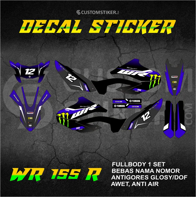 DECAL WR 155 R 2019-2025 (005) STIKER YAMAHA 2020 2021 2022 2023 2024 MONSTER ENERGY FULLBODY