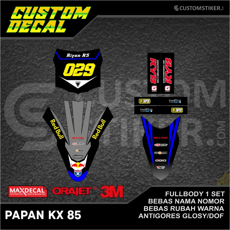 DECAL PAPAN KX 85 (003) STIKER LIS SPAKBOR DEPAN BELAKANG GTX 2014 2015 2016 2017 2018 2019 2020 2021 2022 HITAM BIRU ABU PUTIH FULLBODY