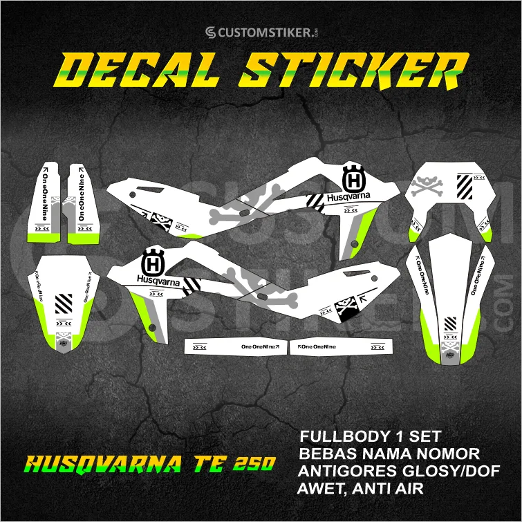 DECAL HUSQVARNA TE 250 2005-2014  (003) STIKER TC 450 2006 2007 2008 2009 2010 2011 2012 2013 ONE ONE NINE FULLBODY