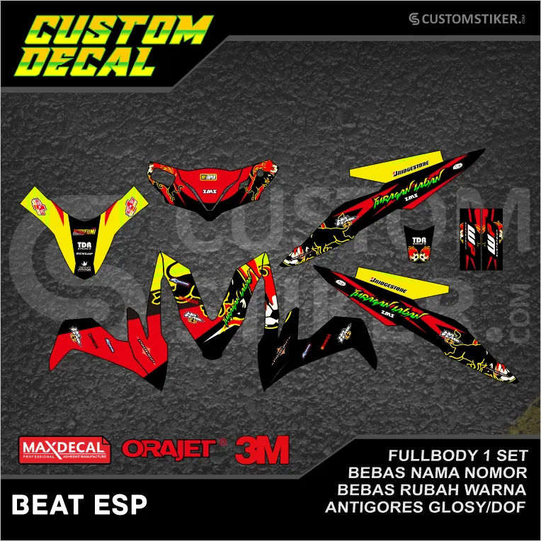 DECAL BEAT ESP (003) STIKER LIS MATIC HONDA 2016 2017 2018 2019 2020 HITAM MERAH HIJAU IJO STABILO BANTENG FULLBODY