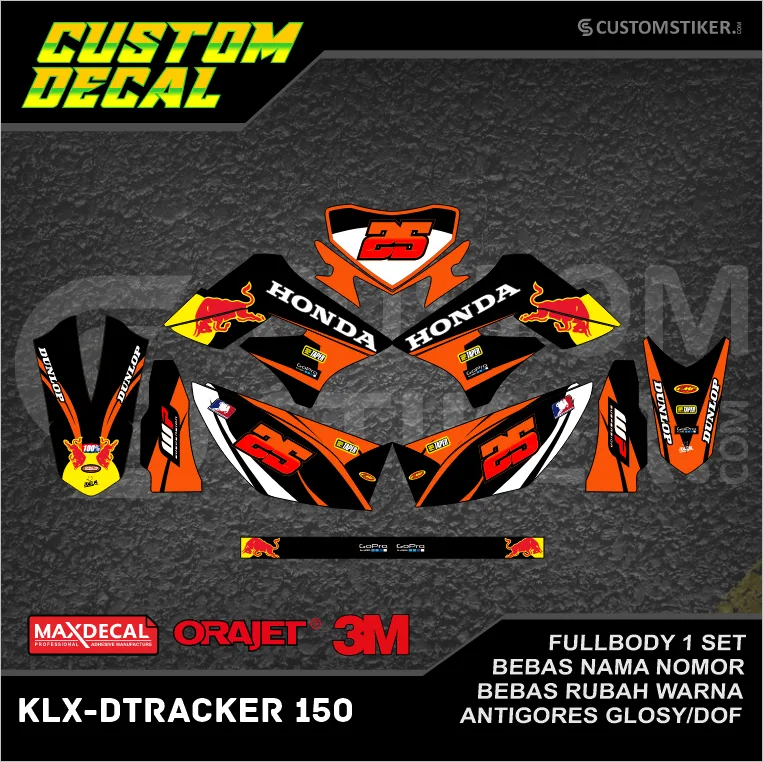 DECAL KLX 150 OLD 2009-2015 (003) STIKER LIS KAWASAKI LX DTX D-TRACKER DTRACKER S LAMA 2010 2011 2012 2013 2014 HITAM JINGGA ORANYE PUTIH REDBULL FULLBODY