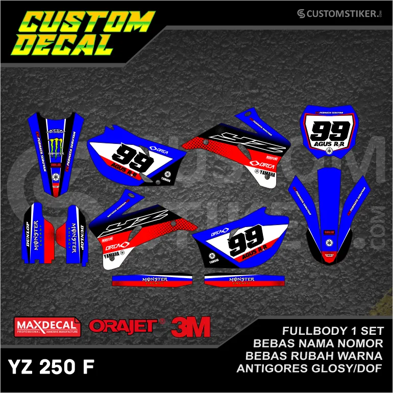 DECAL YZ 250 F 2006-2010 (007) STIKER LIS 450 250F 450F 2007 2008 2009 HITAM BIRU MERAH PUTIH FULLBODY