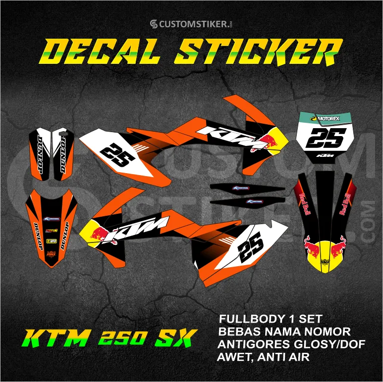 DECAL KTM 250 SX 2017-2019  (009) STIKER 150 200 300 350 450 SIXDAYS 2018 REDBULL FULLBODY