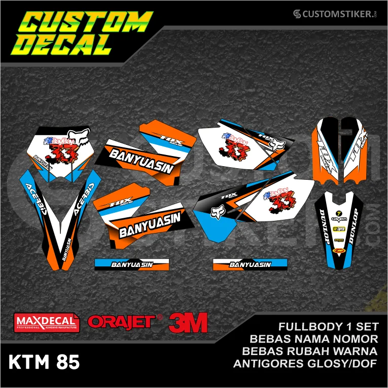 DECAL KTM 85 SX 2003-2013  (005) STIKER LIS SIXDAYS LAMA OLD 2004 2005 2006 2007 2008 2009 2010 2011 2012 MINITRAIL MINI TRAIL CROSS HITAM OREN ORANYE ORANGE PUTIH BIRU LAUT MUDA FULLBODY
