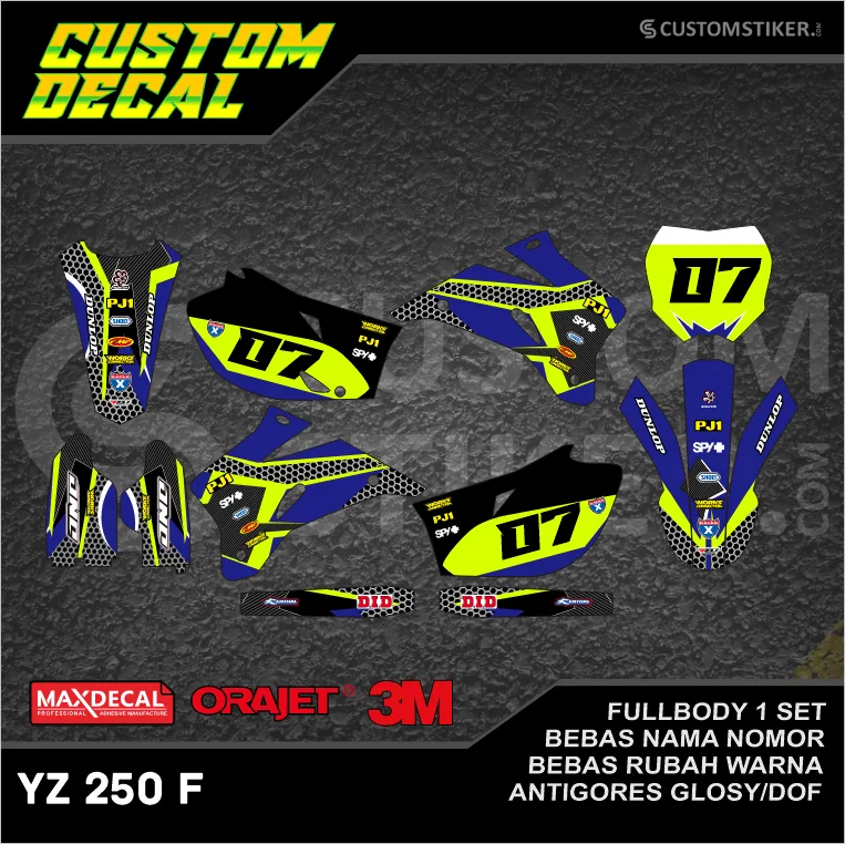 DECAL YZ 250 F 2006-2010 (003) STIKER LIS 450 250F 450F 2007 2008 2009 HITAM BIRU KUNING PUTIH FULLBODY