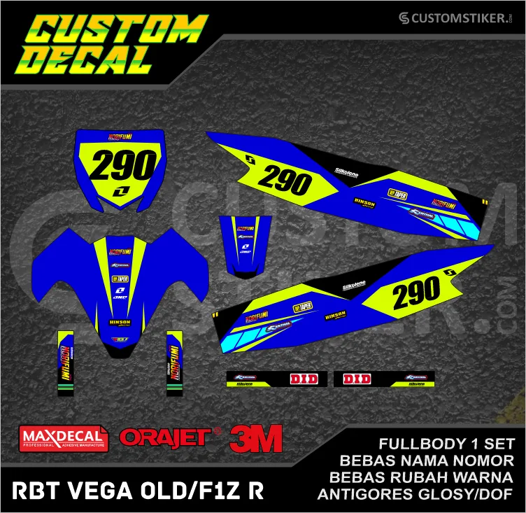 DECAL RBT VEGA LAMA  (005) STIKER LIS YAMAHA GTX F1Z R FIZ R OLD HITAM BIRU HIJAU IJO STABILO LEMON FULLBODY
