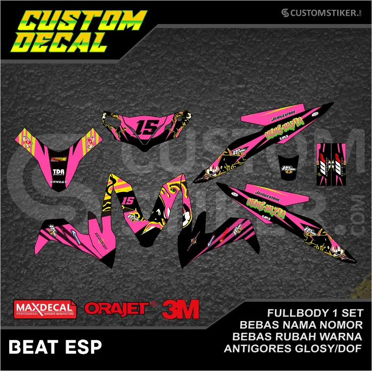 DECAL BEAT ESP (005) STIKER LIS MATIC HONDA 2016 2017 2018 2019 2020 HITAM PINK MERAH MUDA HIJAU IJO STABILO FULLBODY