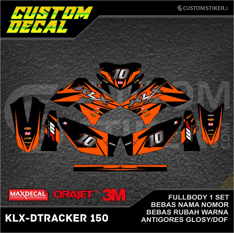 DECAL KLX 150 OLD 2009-2015 (004) STIKER LIS KAWASAKI LX DTX D-TRACKER DTRACKER S LAMA 2010 2011 2012 2013 2014 HITAM JINGGA ORANYE OREN ORANGE FULLBODY
