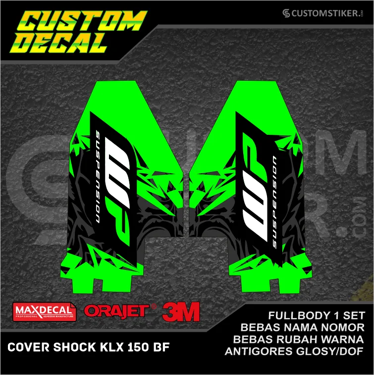 DECAL COVER SHOCK KLX 150 BF (003) STIKER LIS KAWASAKI LX G USD HITAM ABU HIJAU IJO FULLBODY