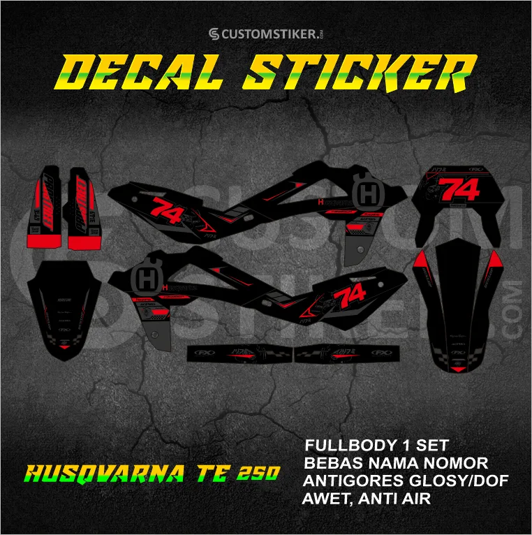 DECAL HUSQVARNA TE 250 2005-2014  (001) STIKER TC 450 2006 2007 2008 2009 2010 2011 2012 2013 FULLBODY