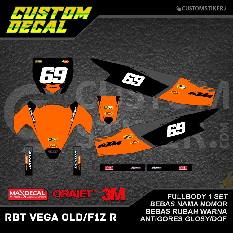 DECAL RBT VEGA LAMA  (004) STIKER LIS YAMAHA GTX F1Z R FIZ R OLD HITAM ABU OREN ORANYE ORANGE FULLBODY