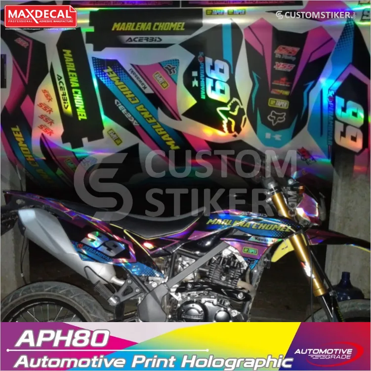 CUSTOM DECAL HOLOGRAM SUKA SUKA - STIKER CROM KROM CHROME CRF HUSQVARNA KLX DTX DTRACKER KTM KX WR VIAR YZ 50 65 85 110 140 150 200 230 250 350 450 R S L LAMA OLD BF G SM SE EXC SX TC TE EXTREME NEW BEBAS DESAIN TRAIL & SUPERMOTO FULLBODY