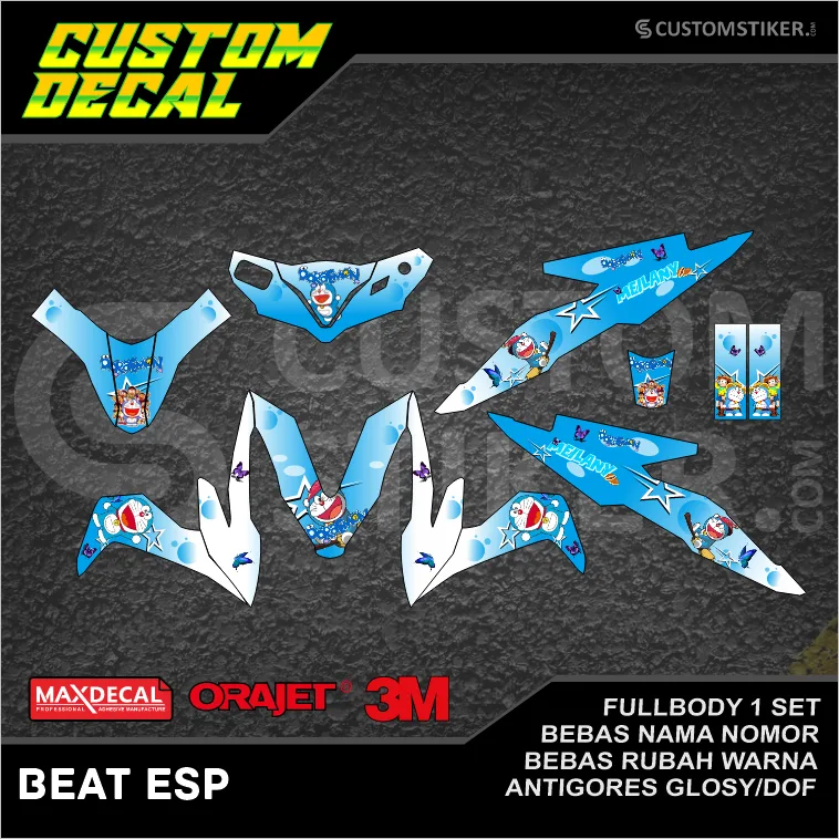 DECAL BEAT ESP (002) STIKER LIS MATIC HONDA 2016 2017 2018 2019 2020 BIRU PUTIH DORAEMON FULLBODY