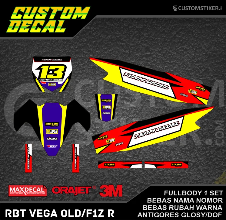DECAL RBT VEGA LAMA  (001) STIKER LIS YAMAHA GTX F1Z R FIZ R OLD HITAM MERAH KUNING BIRU PUTIH FULLBODY