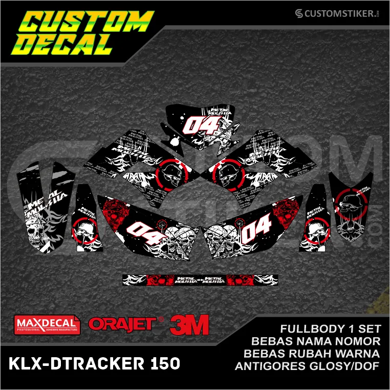 DECAL KLX 150 OLD 2009-2015 (001) STIKER LIS KAWASAKI LX DTX D-TRACKER DTRACKER S LAMA 2010 2011 2012 2013 2014 HITAM MERAH PUTIH METAL MULISHA FULLBODY