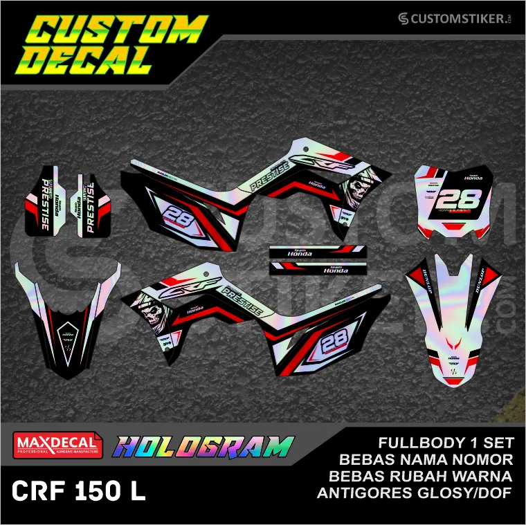 DECAL HOLOGRAM CRF 150 L (002) STIKER LIS HONDA KROM CROM CHROME PELANGI HITAM MERAH PUTIH SUPERMOTO PRESTISE FULLBODY
