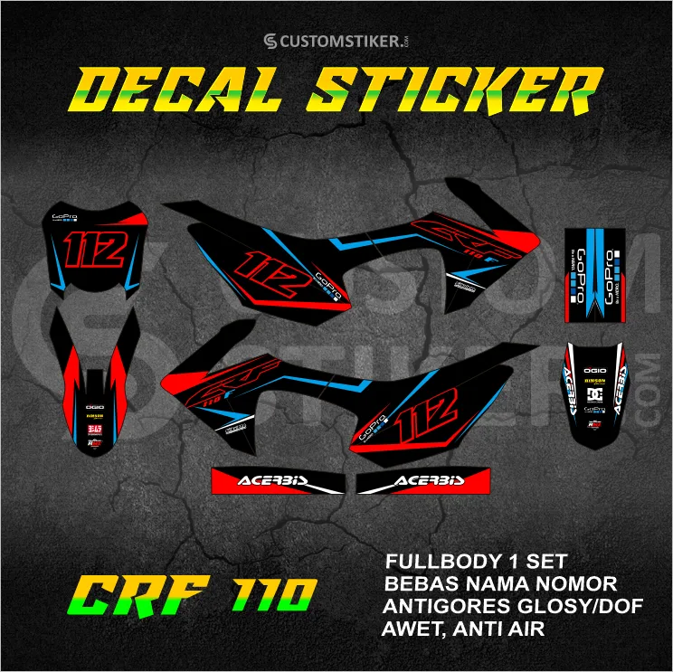 DECAL CRF 110 F (005) STIKER HONDA 2013 2014 2015 2016 2017 2018 2019 MINITRAIL MINI TRAIL CROSS FULLBODY