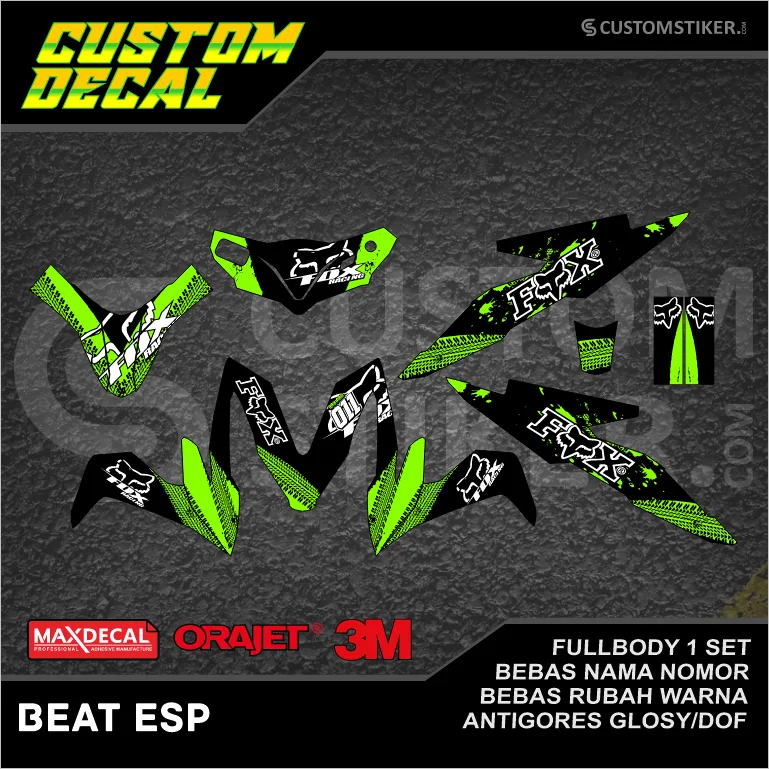 DECAL BEAT ESP (004) STIKER LIS MATIC HONDA 2016 2017 2018 2019 2020 HITAM HIJAU IJO STABILO FOX RACING FULLBODY