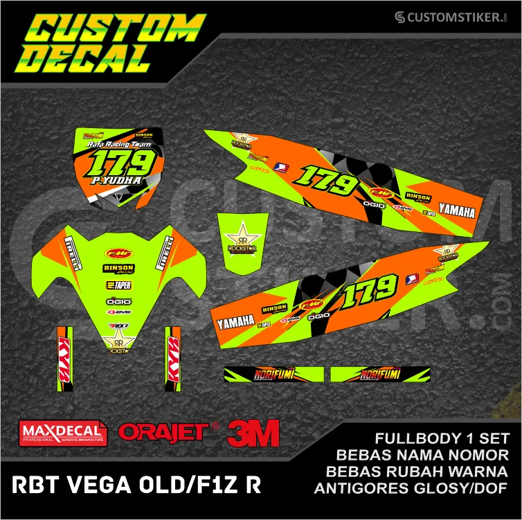 DECAL RBT VEGA LAMA  (002) STIKER LIS YAMAHA GTX F1Z R FIZ R OLD HITAM MERAH HIJAU IJO FULLBODY