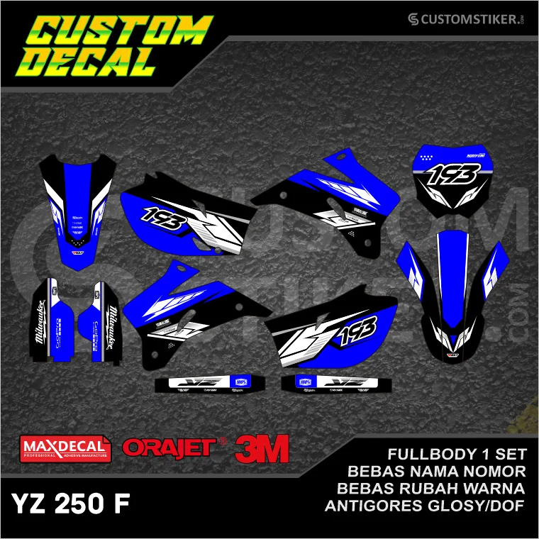 DECAL YZ 250 F 2006-2010 (006) STIKER LIS 450 250F 450F 2007 2008 2009 HITAM BIRU PUTIH FULLBODY