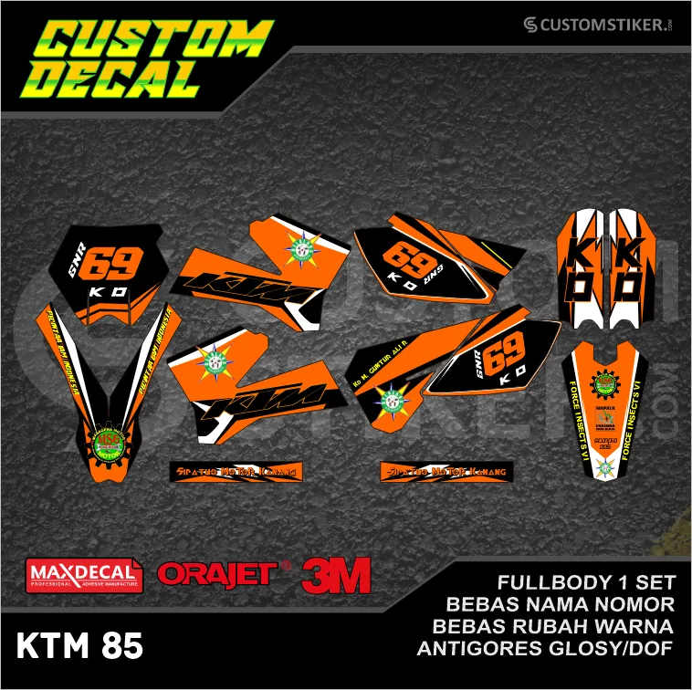 DECAL KTM 85 SX 2003-2013  (004) STIKER LIS SIXDAYS LAMA OLD 2004 2005 2006 2007 2008 2009 2010 2011 2012 MINITRAIL MINI TRAIL CROSS HITAM OREN ORANGE ORANYE PUTIH FULLBODY